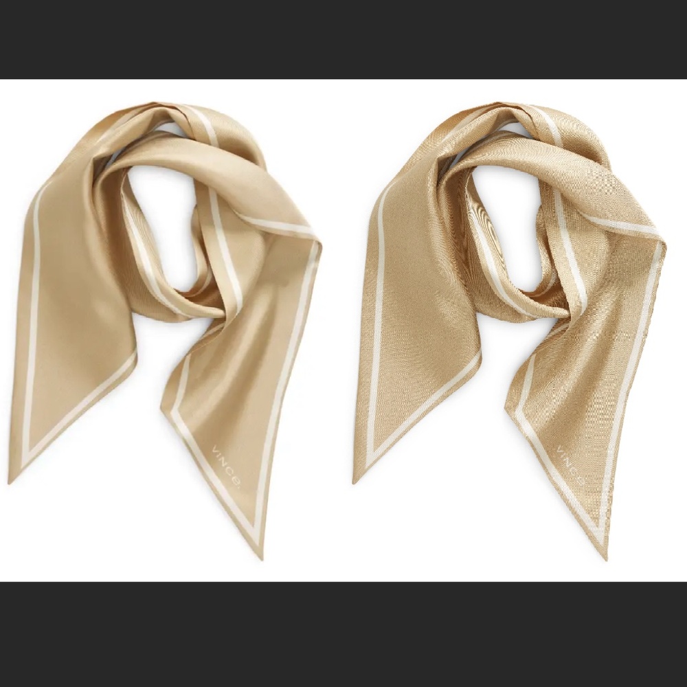 VINCE Stripe Silk Twilly Scarf in White/Oak Bell